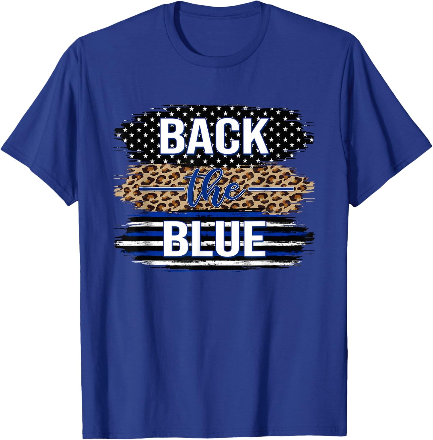 Back The Blue Women's Leopard Support Police Stars Stripes T-Shirt - T-Shirt | Royal