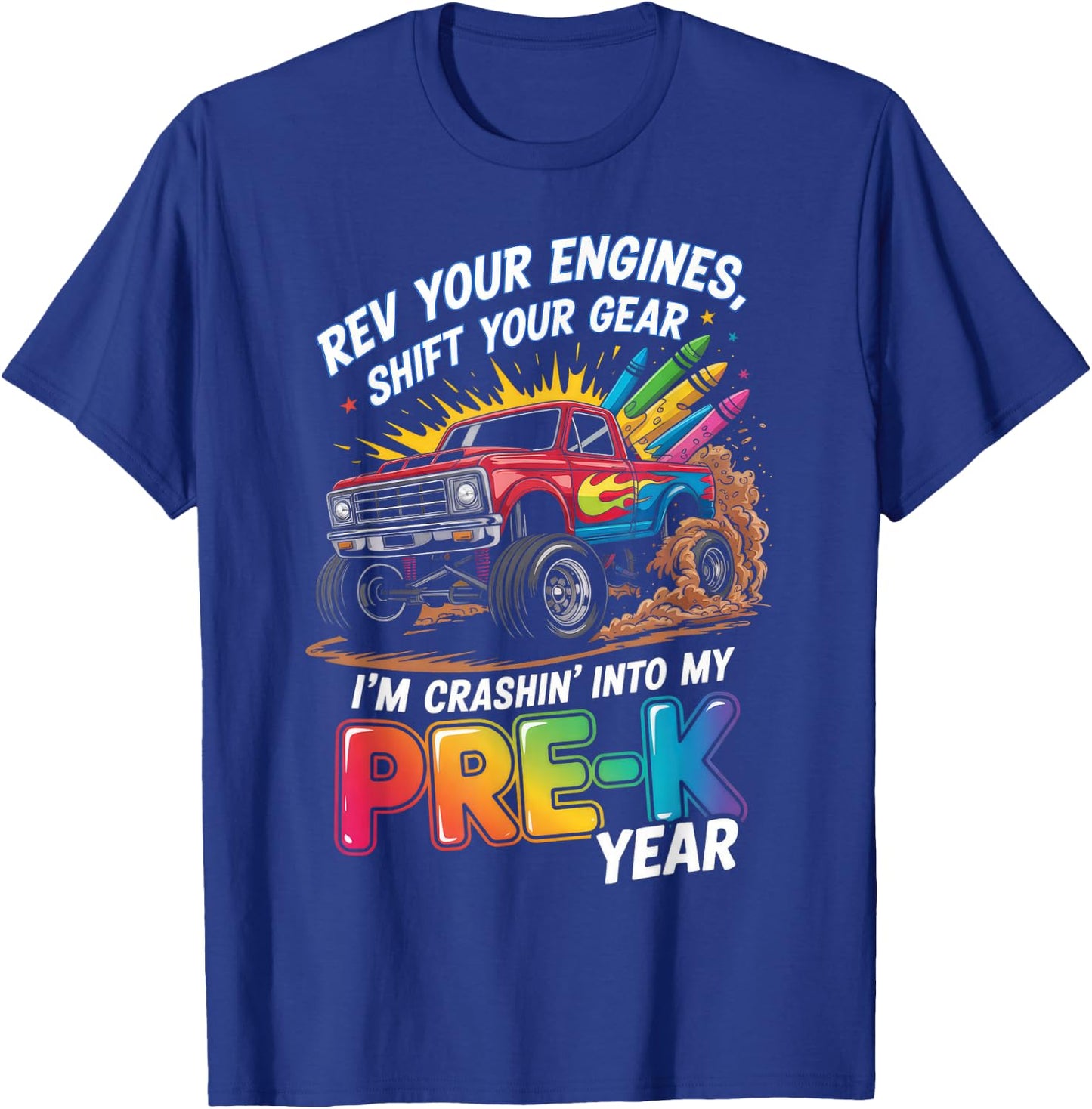 Back to School Pre-K Preschool Monster Truck First Day Boys T-Shirt - T-Shirt | Royal
