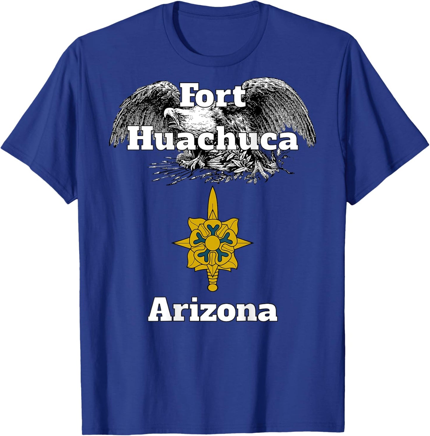 Fort Huachuca Military Intelligence Branch Design on back T-Shirt - T-Shirt | Royal