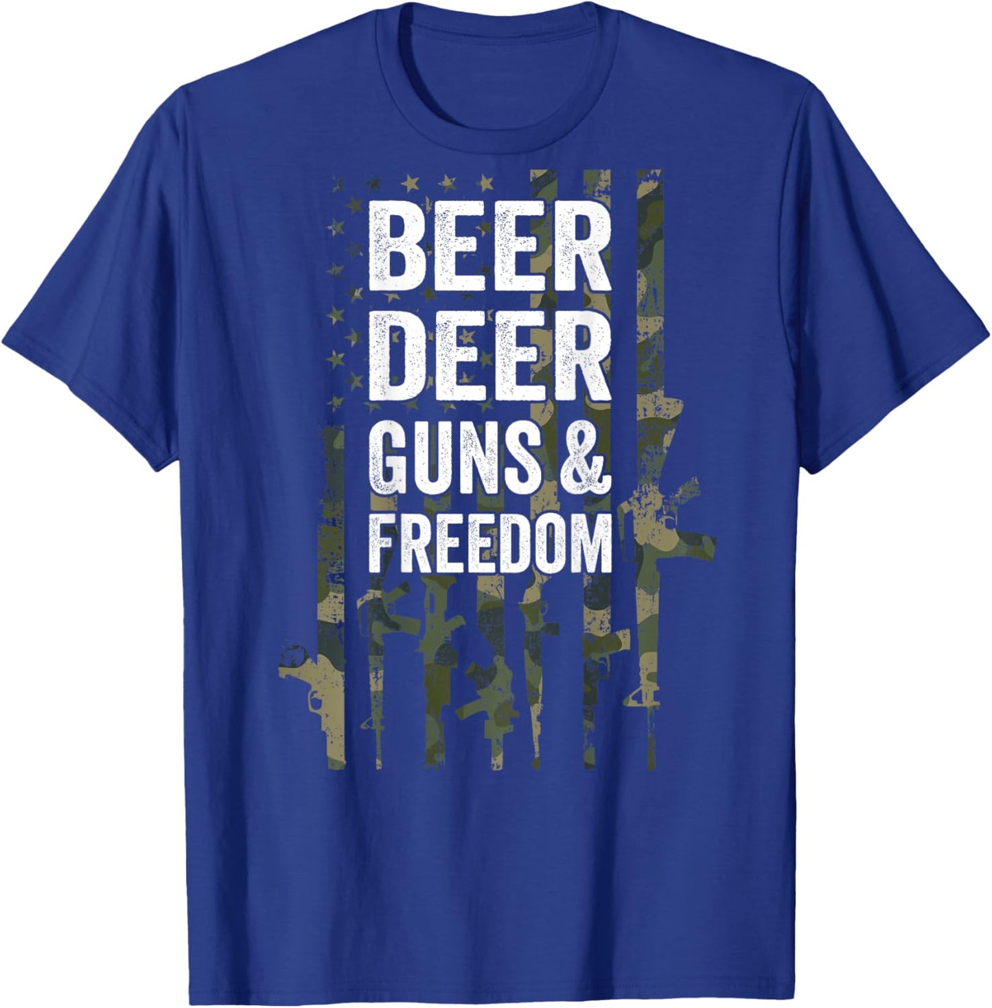 Beer Deer Guns & Freedom - Funny Buck Hunting CAMO - ON BACK Men T-Shirt - T-Shirt | Royal