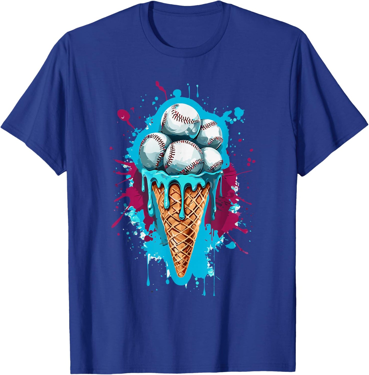 Baseball Ice Cream Watercolor T-Shirt - T-Shirt | Royal