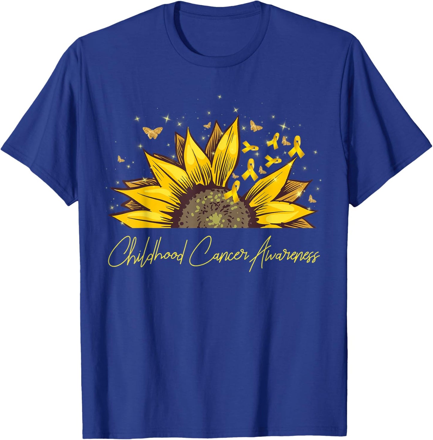 Gold Ribbon Sunflower Childhood Cancer Awareness Support T-Shirt - T-Shirt | Royal