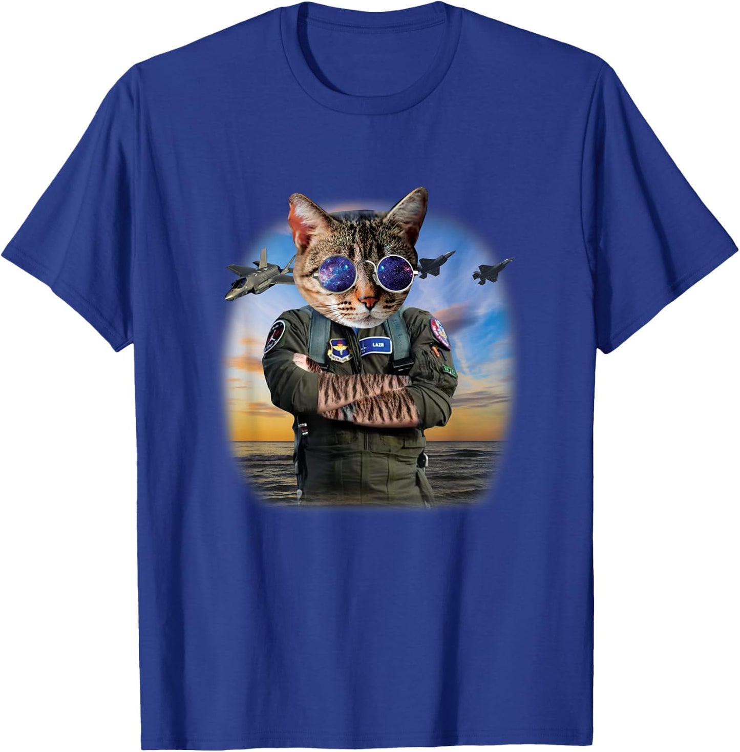 Funny Cat F22 Raptor Fighter Jet Aviator Air force gift Women Kids T-Shirt - T-Shirt | Royal