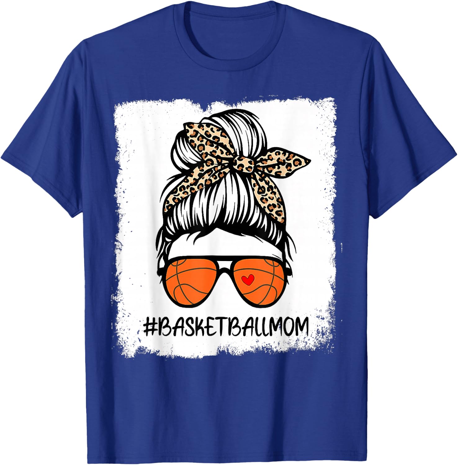 Bleached Basketball Mom Life Leopard Messy Bun Game Day T-Shirt - T-Shirt | Royal