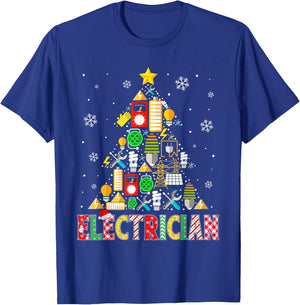 Electrician Christmas Tree Funny Matching Men Women Kids T-Shirt - T-Shirt | Royal