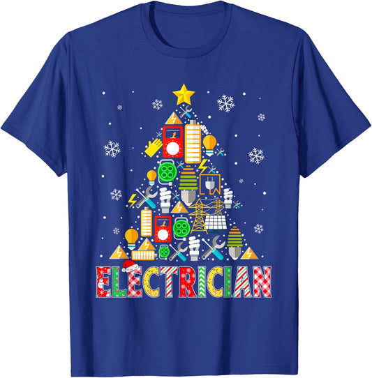 Electrician Christmas Tree Funny Matching Men Women Kids T-Shirt - T-Shirt | Royal