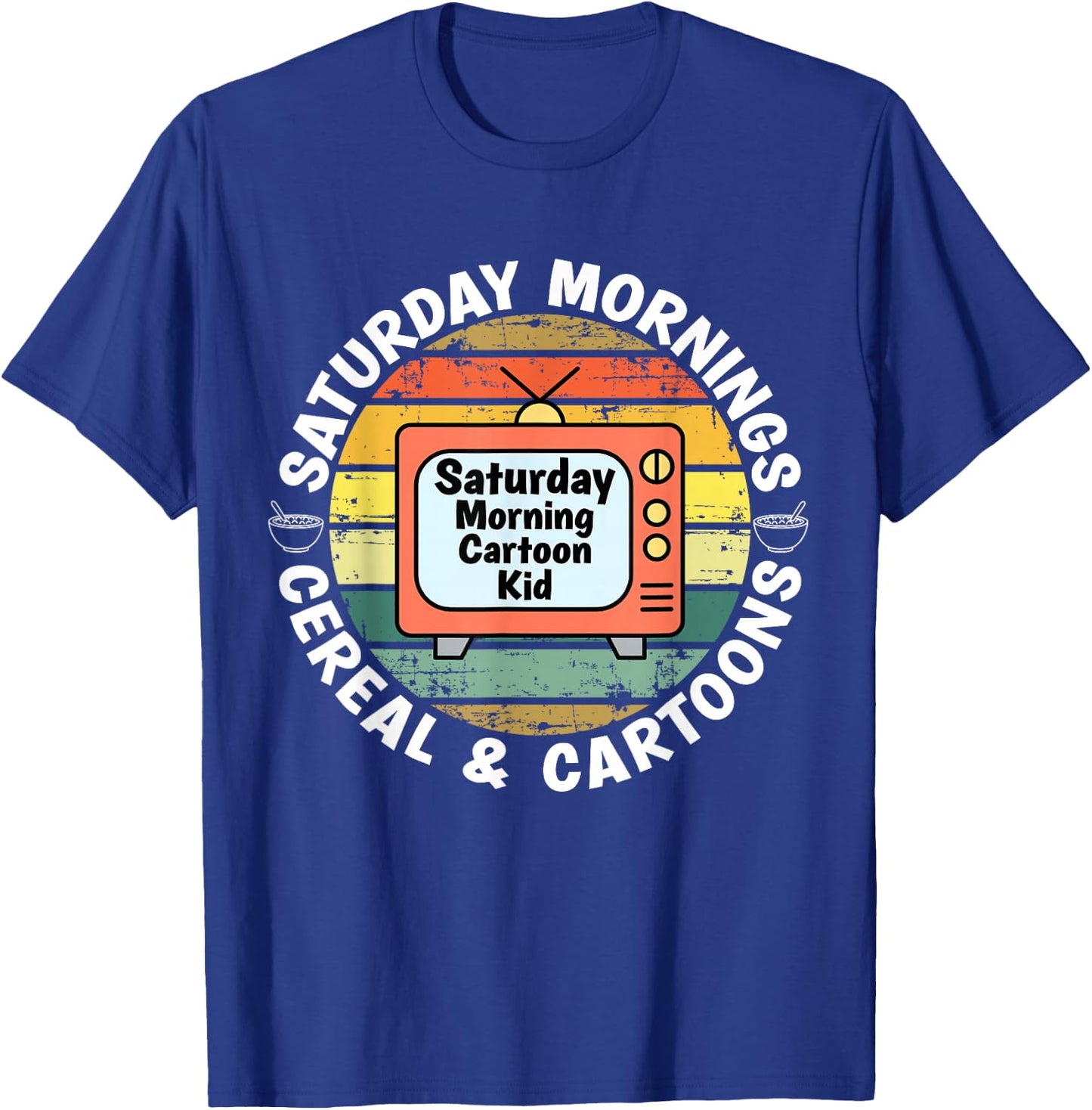 70s 80s 90s Retro Kid Saturday Mornings Cereal and Cartoons T-Shirt - T-Shirt | Royal