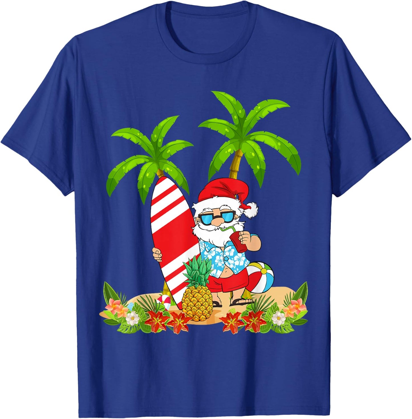 Santa Summer Surfing Christmas In July Beach Vacation T-Shirt - T-Shirt | Royal