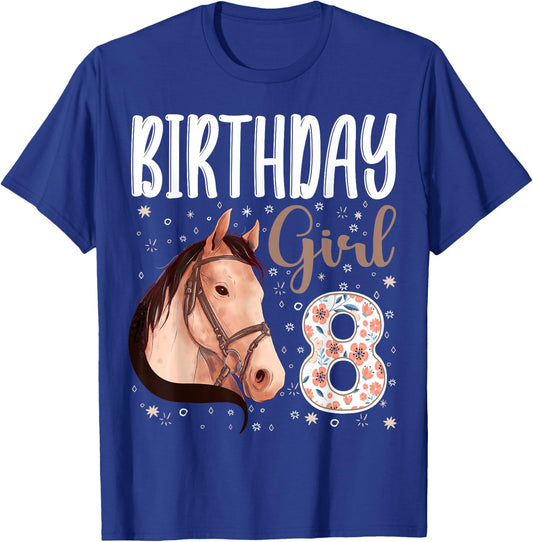 horse Animal Lovers 8th Birthday Girl B-day 8 year old T-Shirt - T-Shirt | Royal