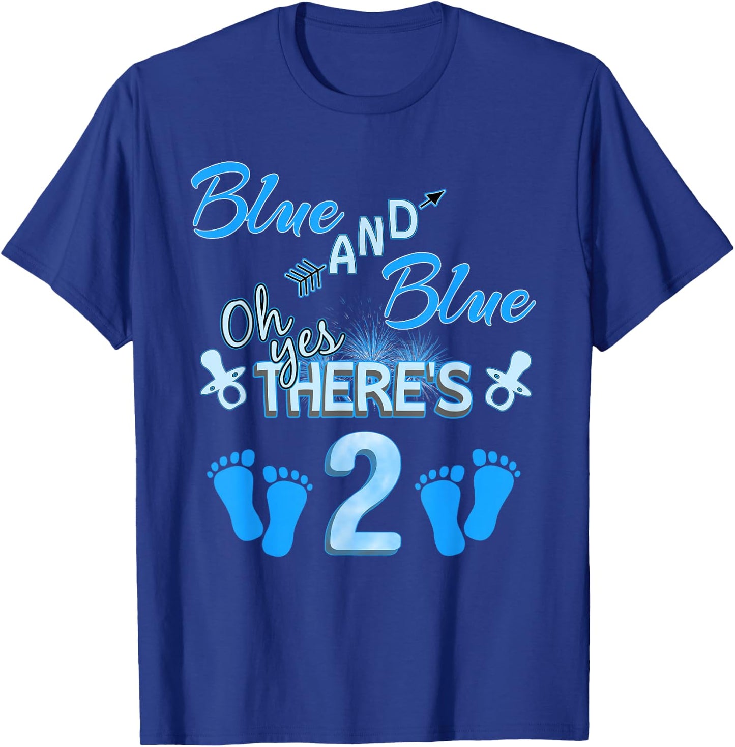 Blue And Blue Oh Yes There's 2 Boy Twin Gender Reveal T-Shirt - T-Shirt | Royal
