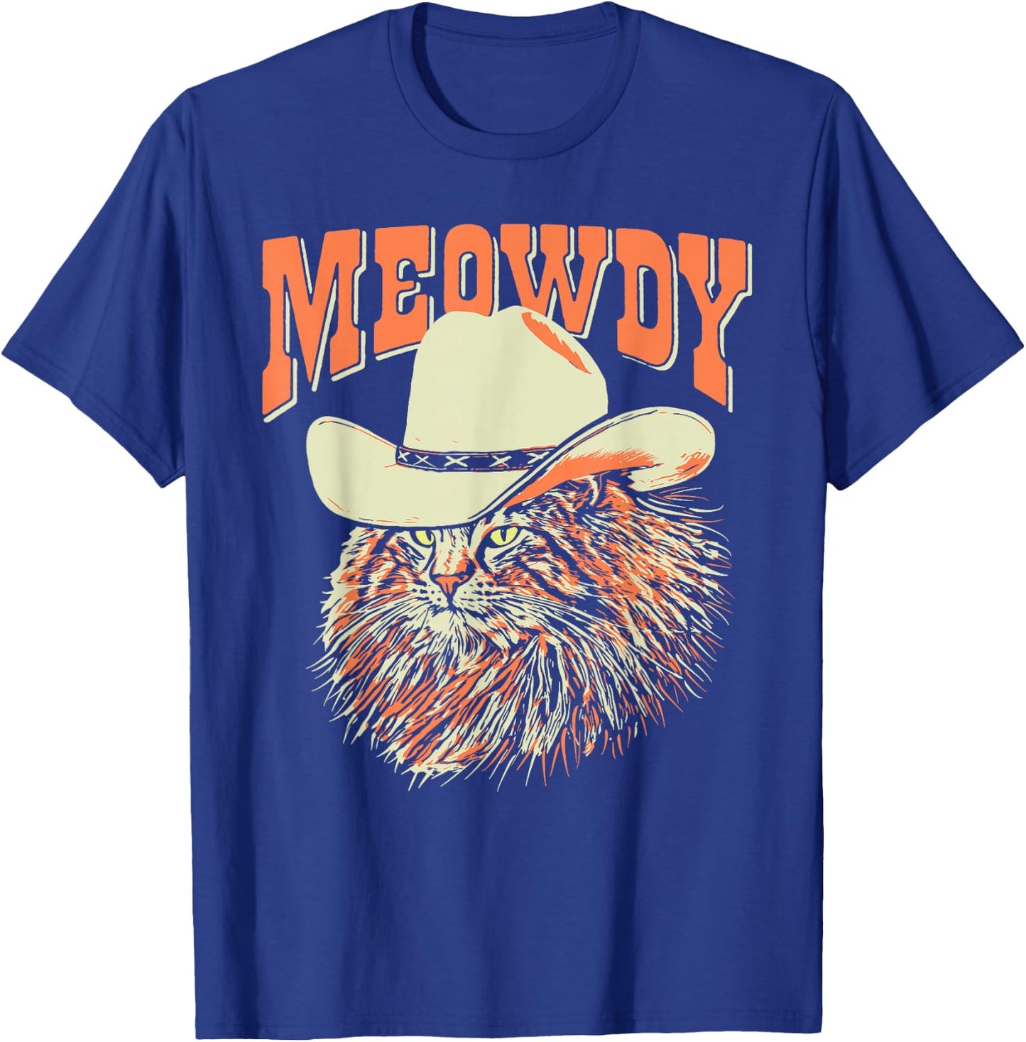 Southern Timbers Meowdy! Funny Country Music Cat Cowboy Hat Vintage Brown T-Shirt - T-Shirt | Royal