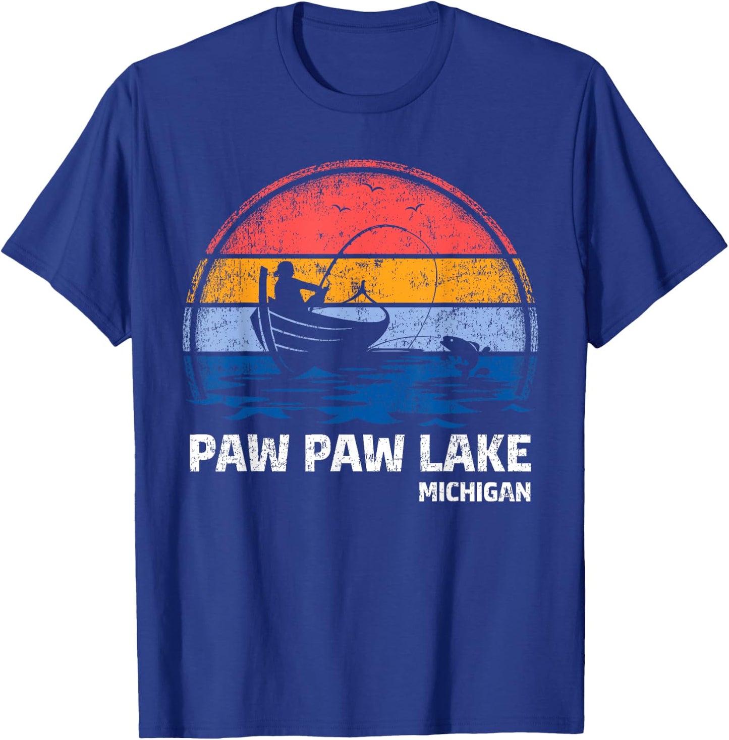 Vintage Retro Michigan Paw Paw Lake Summer Fishing Women Girls Kids T-Shirt - T-Shirt | Royal