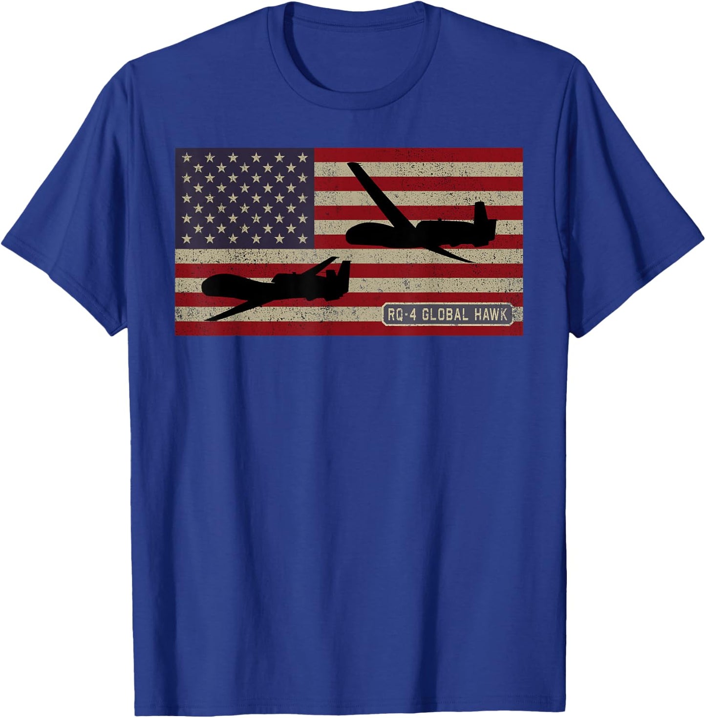RQ-4 Global Hawk Military UAV Drone American Flag T-Shirt - T-Shirt | Royal