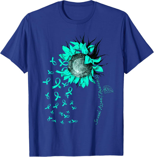 SEXUAL ASSAULT AWARENESS Sunflower Teal Ribbon T-Shirt - T-Shirt | Royal