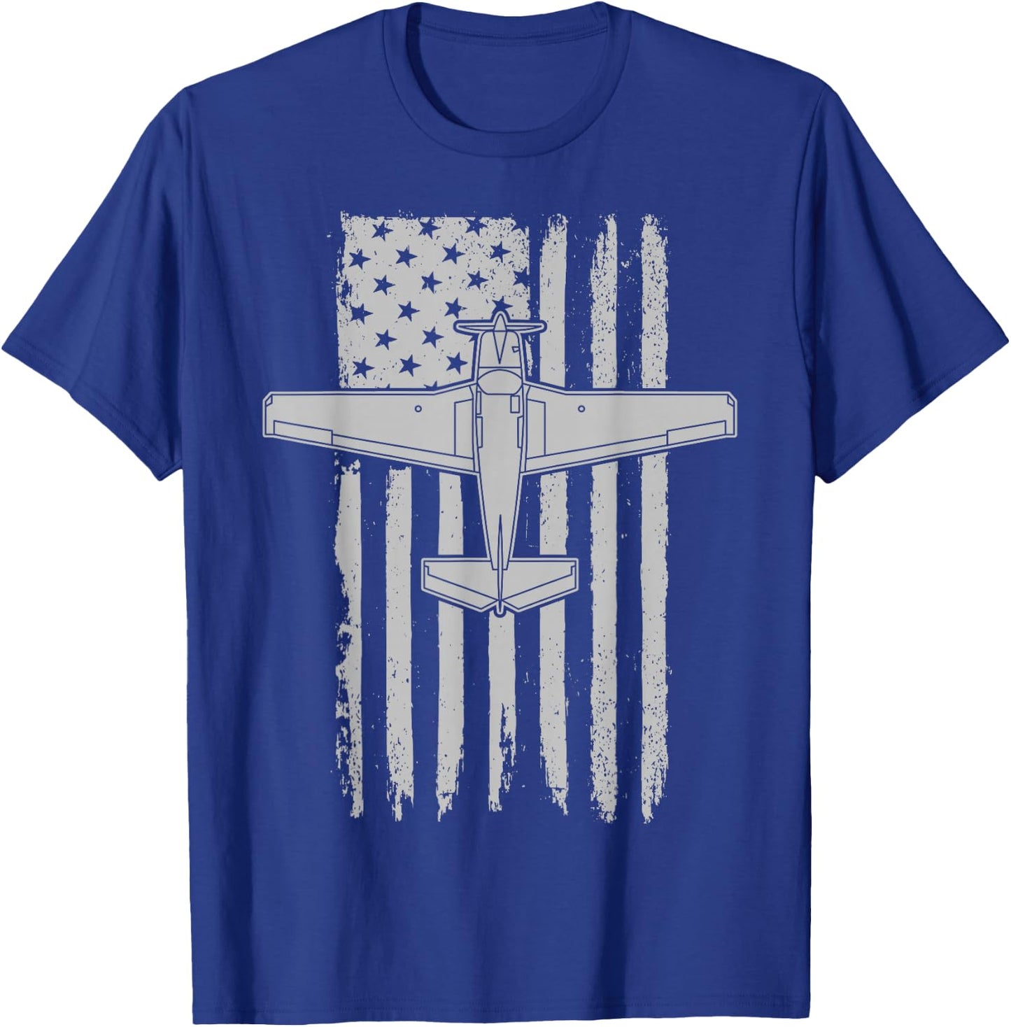 M20J Airplane Schematic Vintage American Flag Pilot T-Shirt - T-Shirt | Royal