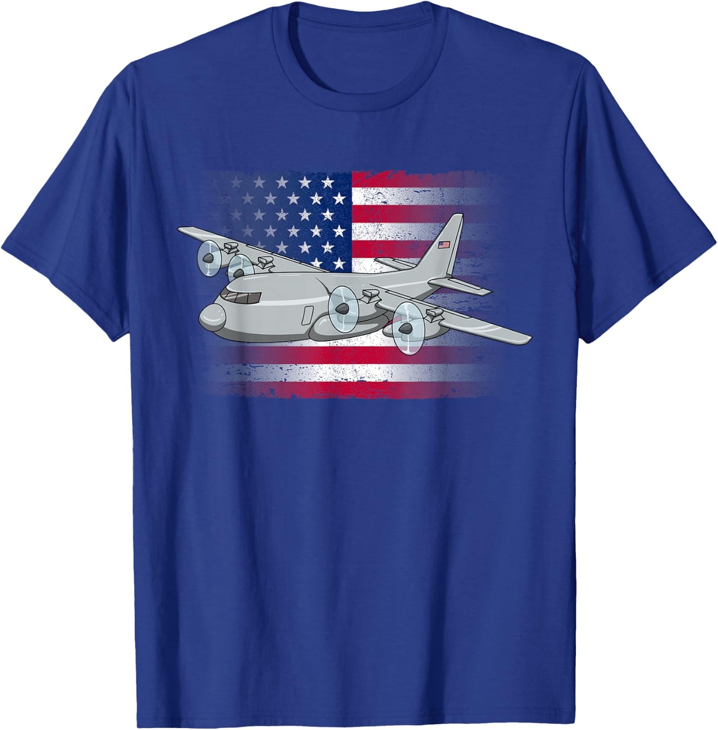 Flying C-130 American Flag Military Airplane C130 Hercules Women Kids Men T-Shirt - T-Shirt | Royal