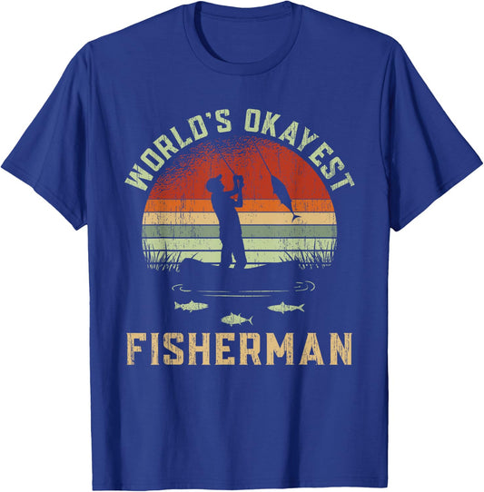 World Okayest Fisherman Vintage T-Shirt - T-Shirt | Royal