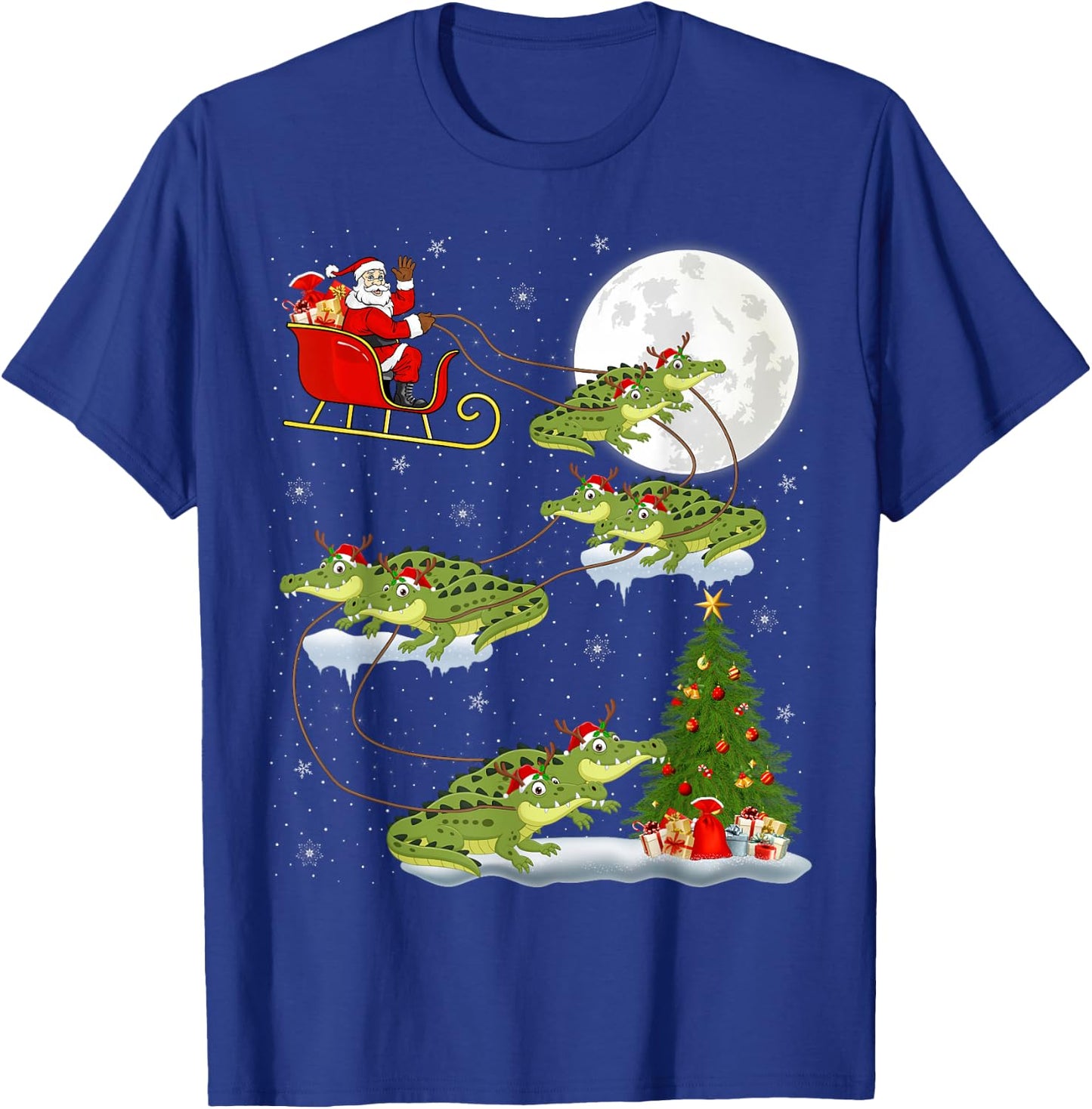 Funny Xmas Lighting Tree Santa Riding Alligator Christmas T-Shirt - T-Shirt | Royal