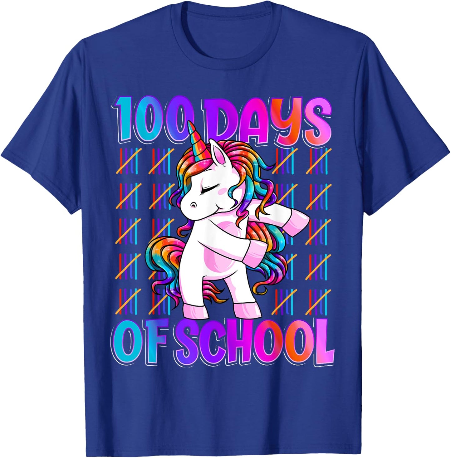 100 Magical Day of School And Still Awesome 100 Days Smarter Unicorn Kids School Shirt Black -Kids Small T-Shirt - T-Shirt | Royal
