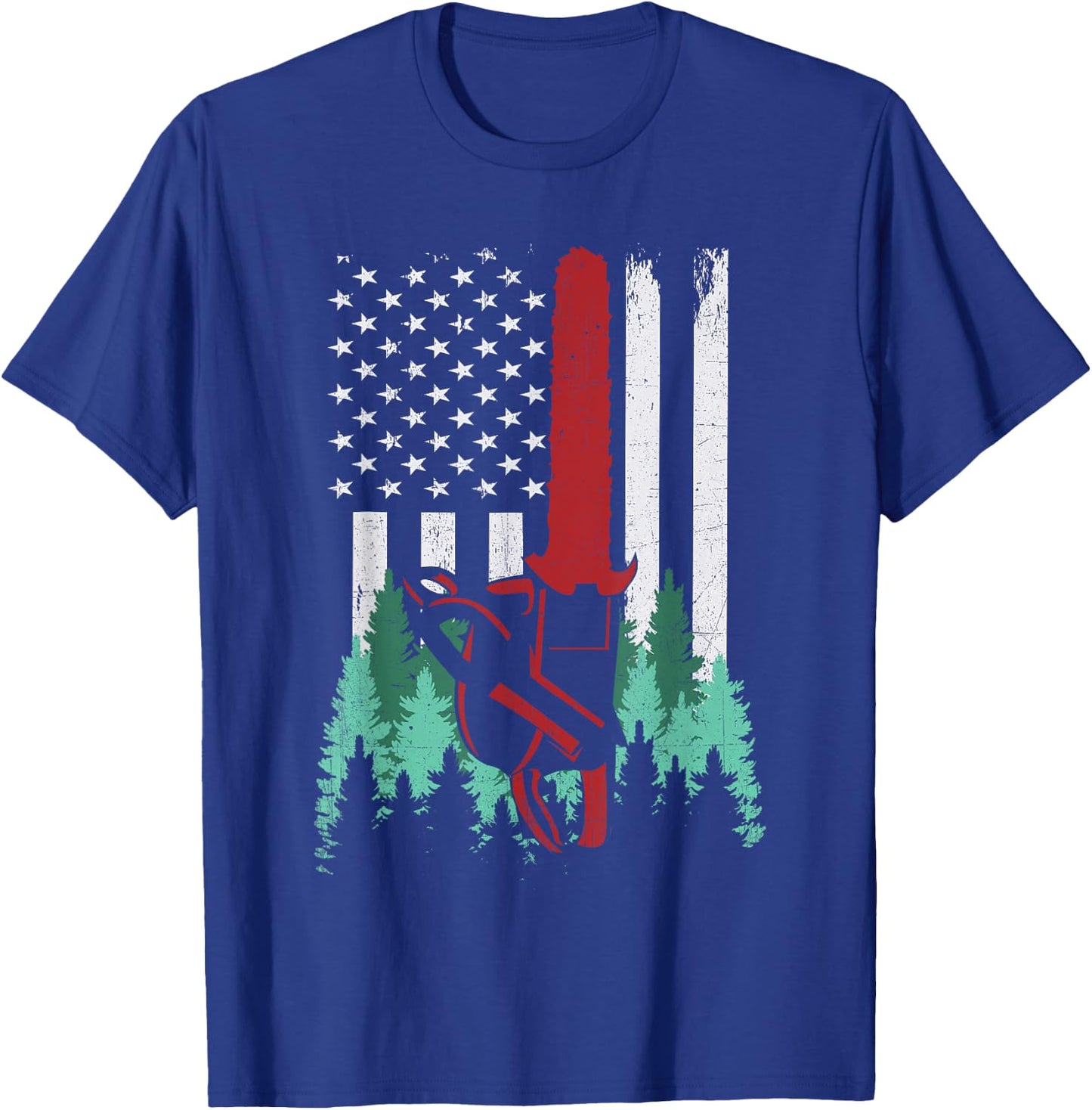 Funny Thin Red Line Logger Arborist Lumberjack American Flag Women Men T-Shirt - T-Shirt | Royal
