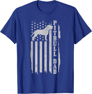 Pitbull Dad Vintage American Flag Patriotic Pitbull Dog T-Shirt - T-Shirt | Royal