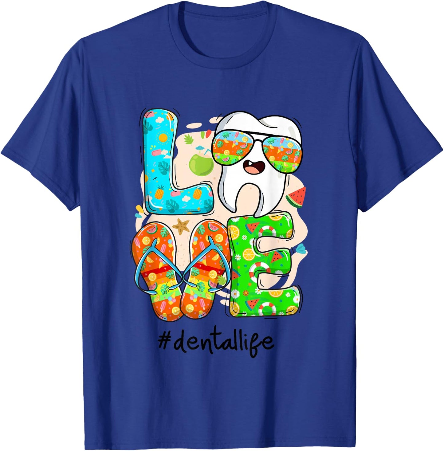 LOVE Dental Life Cute Tooth Flip Flops Summer Dentist Gifts T-Shirt - T-Shirt | Royal