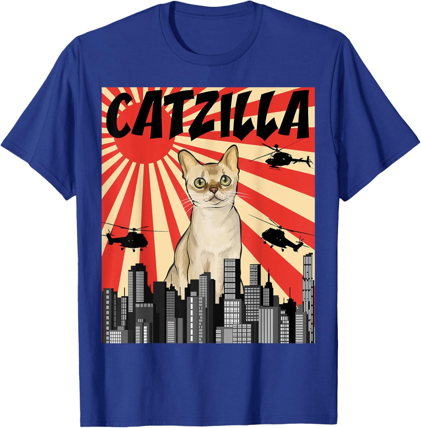 Funny Retro Japanese Catzilla Singapura Cat Men Women T-Shirt - T-Shirt | Royal