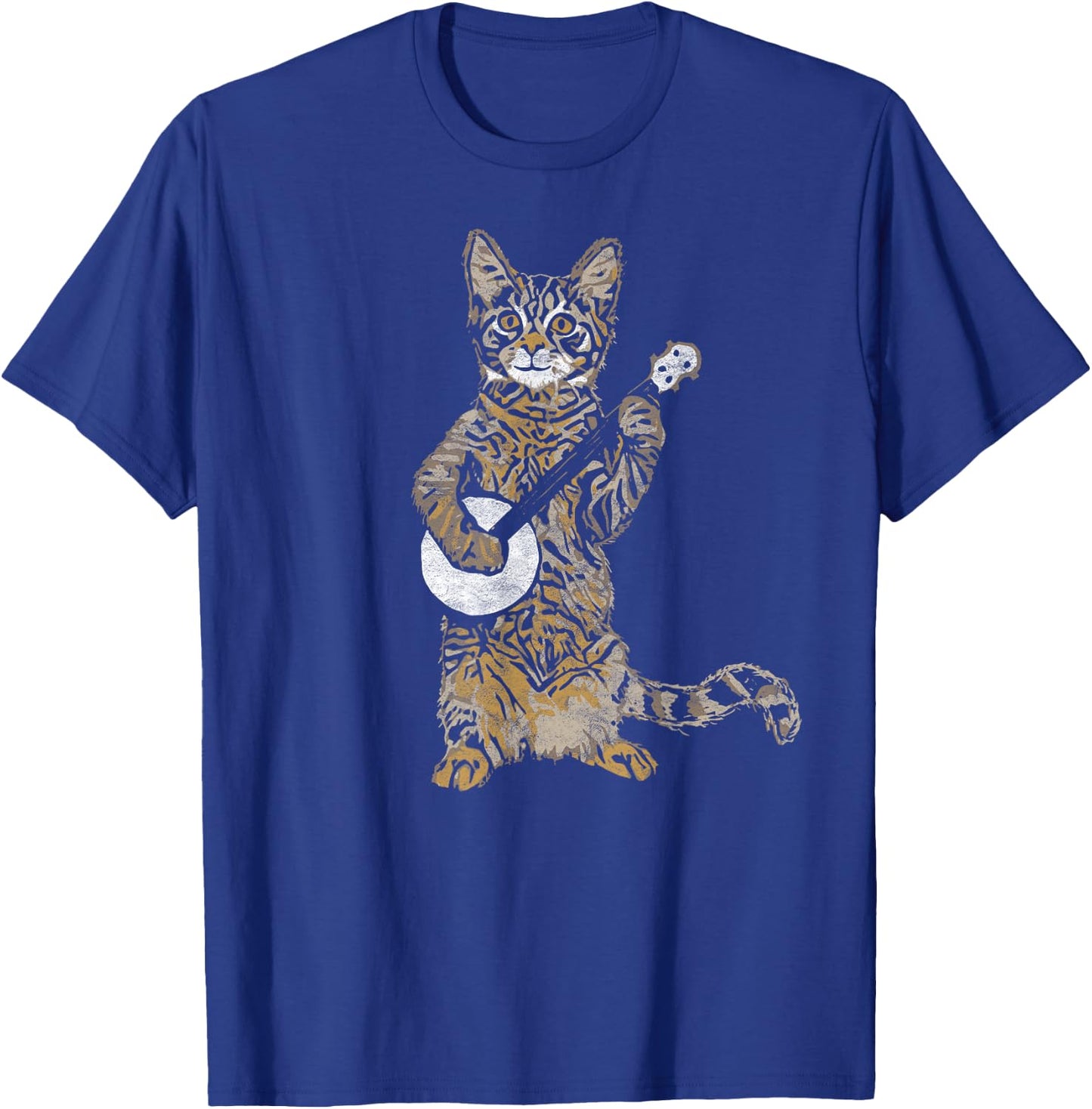 Banjo Cat - Funny Retro Style Bluegrass & Tabby Cat Lover T-Shirt - T-Shirt | Royal