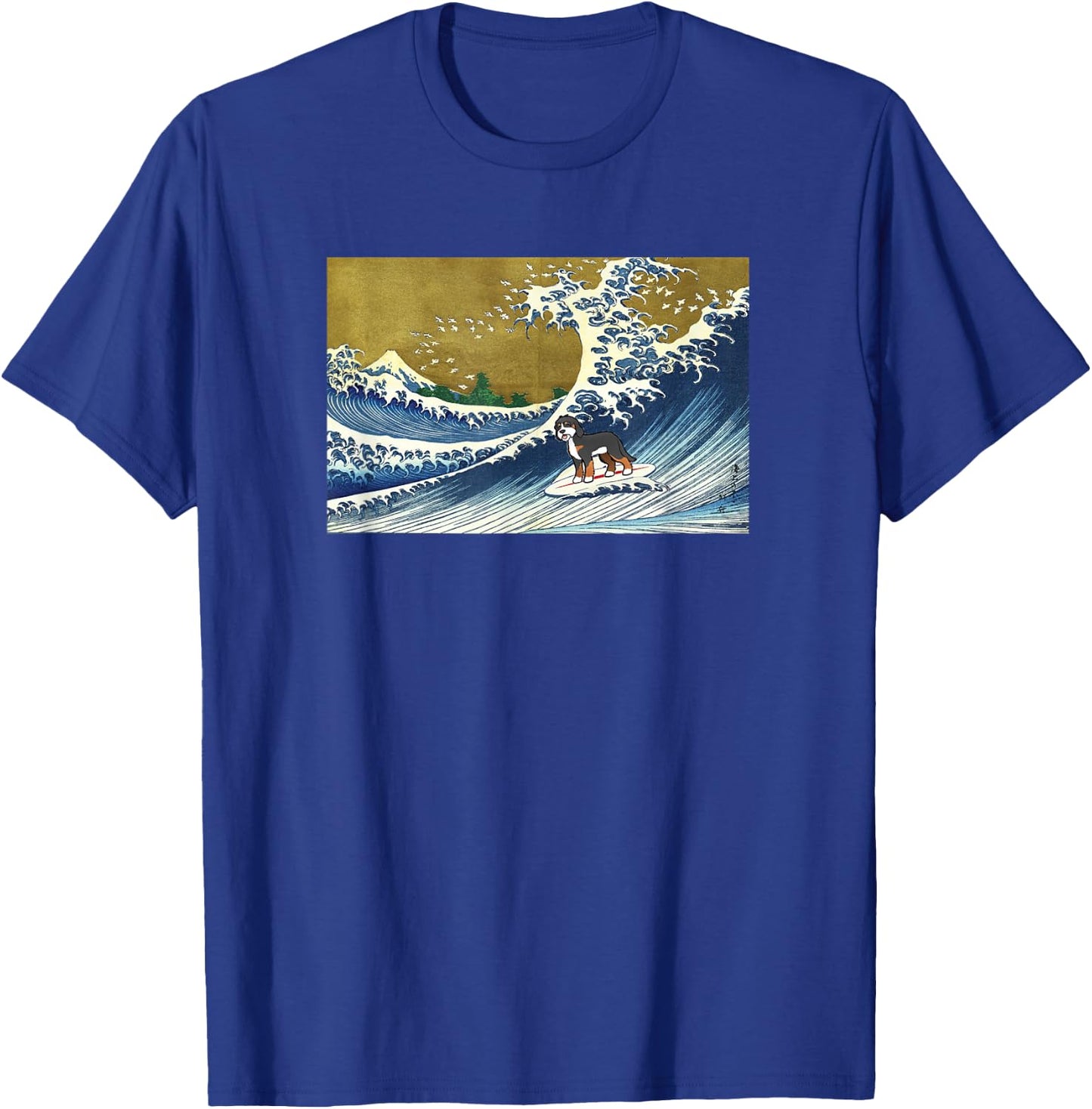 Cute Retro Vintage Surfing a Wave Bernedoodle Dog Lover T-Shirt - T-Shirt | Royal