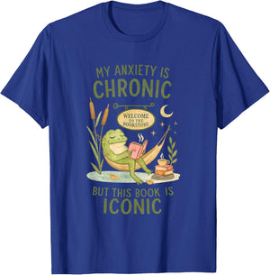 My Anxiety is Chronic But This Book is Iconic Frog T-Shirt - T-Shirt | Royal