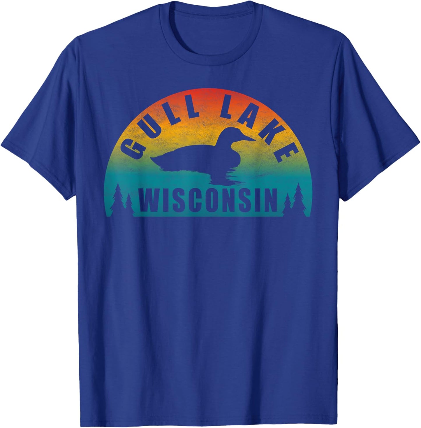 Gull Lake Northern Wisconsin Sunset Loon T-Shirt - T-Shirt | Royal