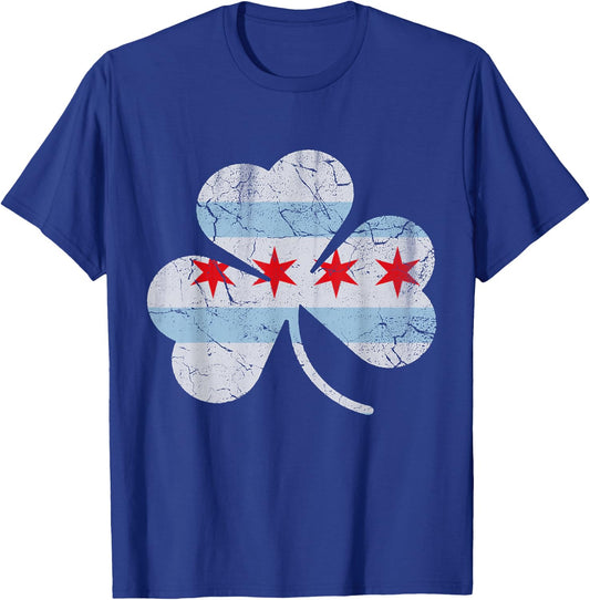 Chicago Flag Shamrock Irish St Patricks Day Couples Groups T-Shirt - T-Shirt | Royal