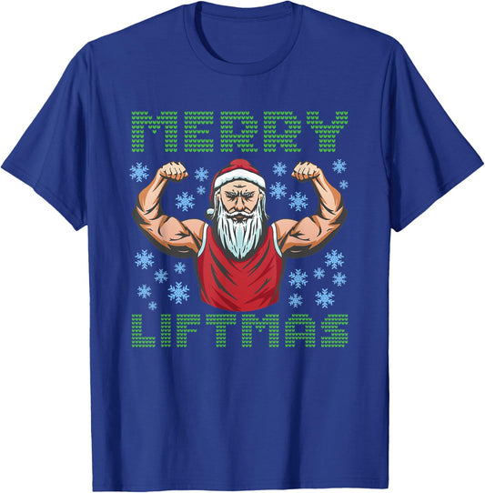 Gym Workout Pumping Santa Merry Liftmas T-Shirt - T-Shirt | Royal