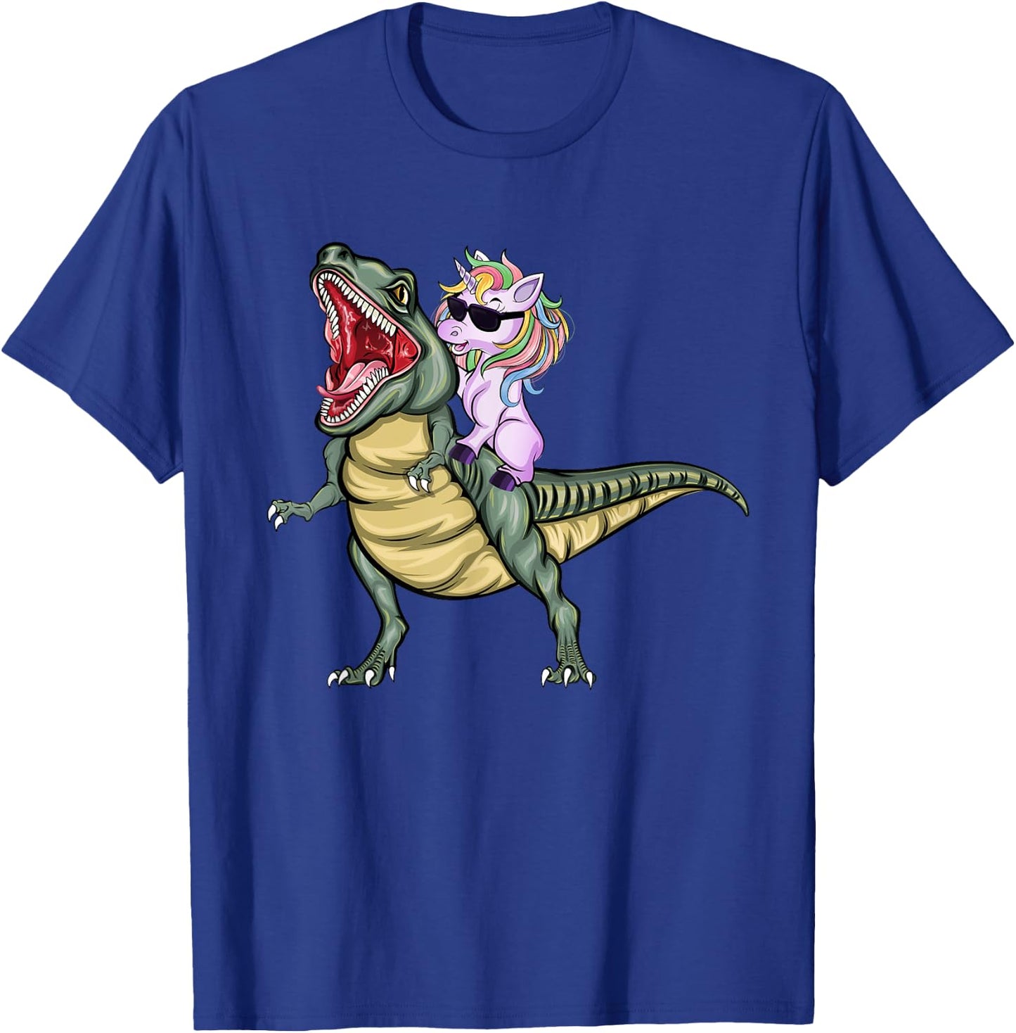 Unicorn Riding Dinosaur T Rex Halloween Kids Girls Boys T-Shirt - T-Shirt | Royal