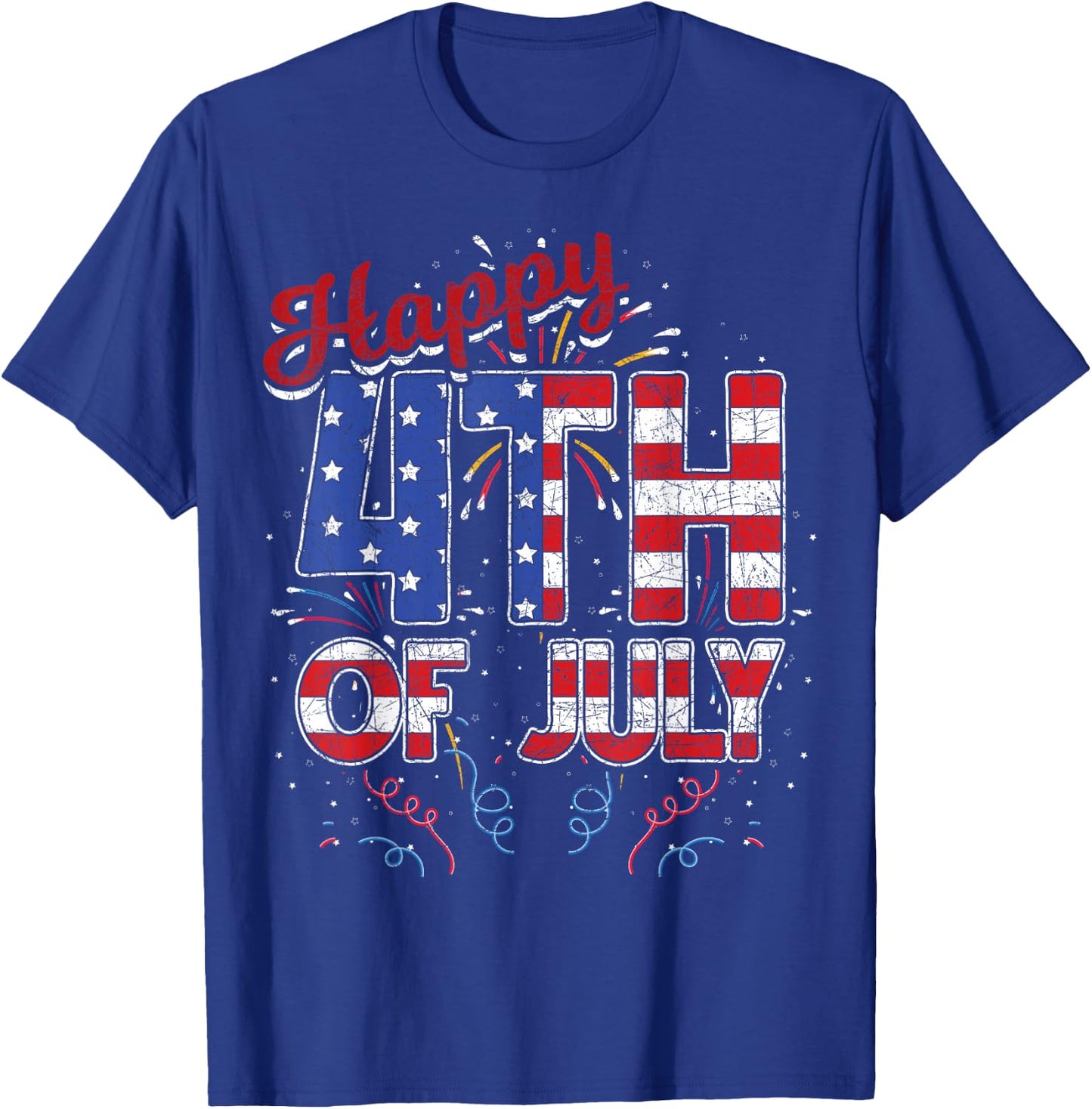 Fireworks Happy 4th of July US Flag American 4th of July T-Shirt - T-Shirt | Royal