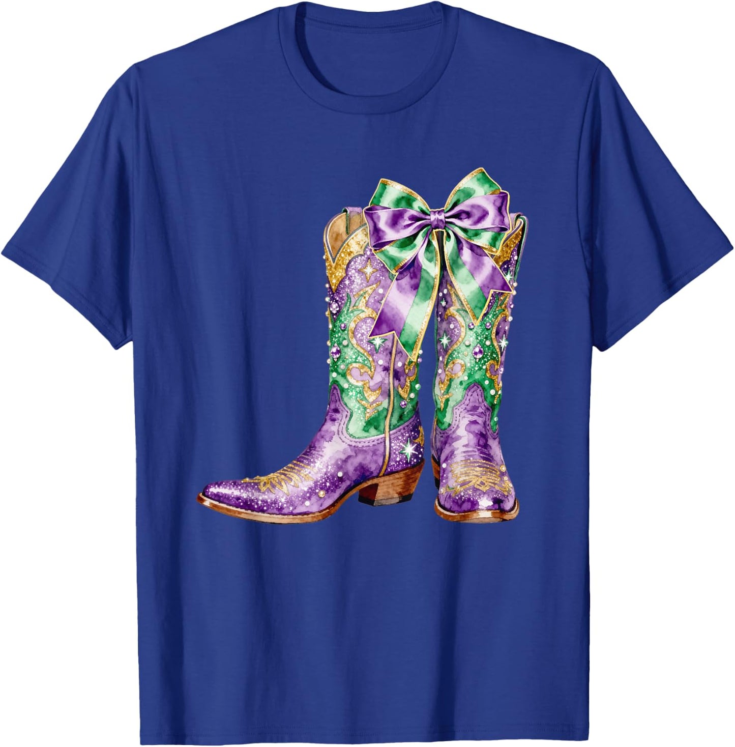 Mardi Gras Western Cowgirl Boots Coquette Bow Women Girls T-Shirt - T-Shirt | Royal