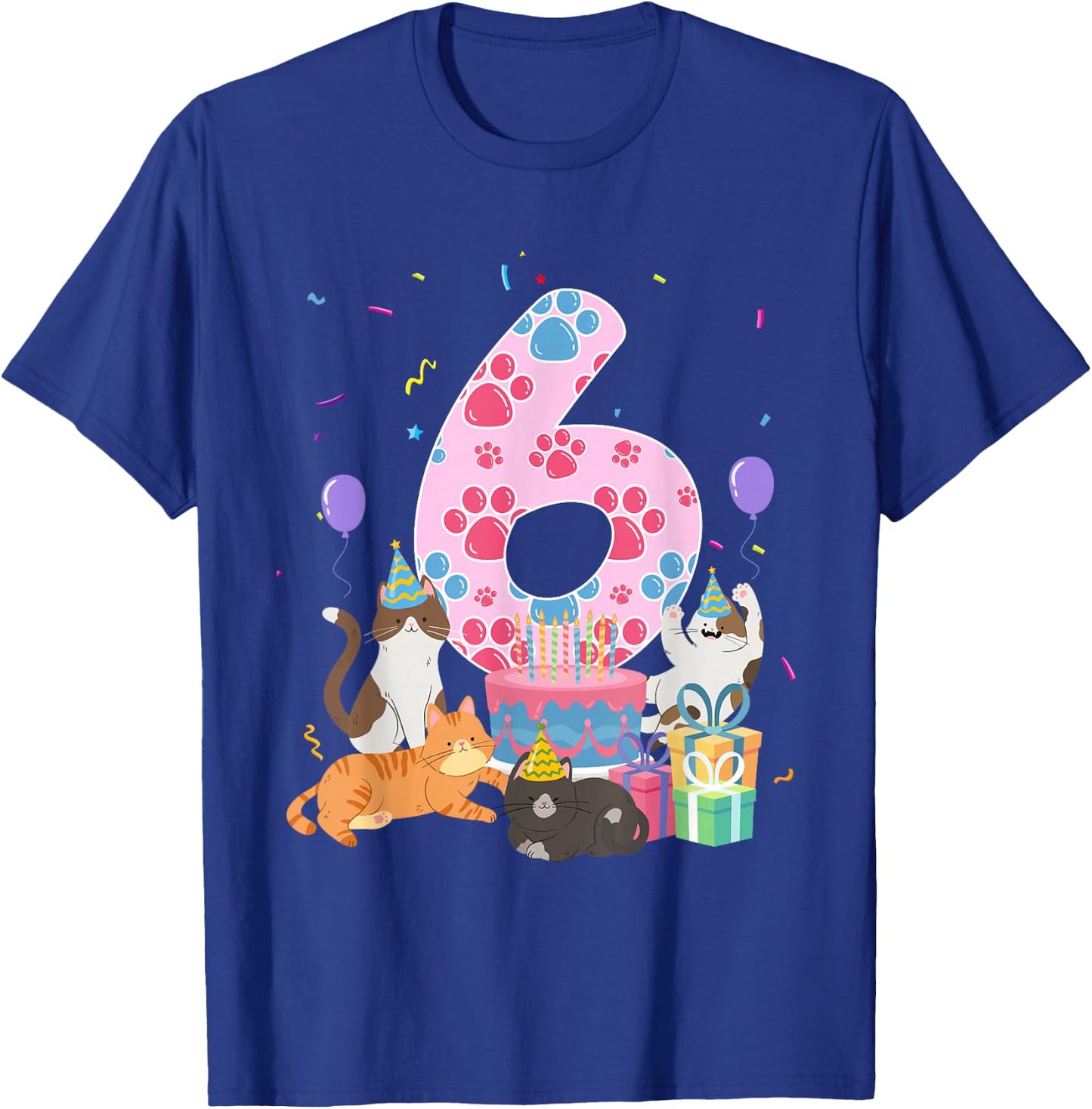 6th Birthday Cat 6 Year Old Birthday Cat Lover Party T-Shirt - T-Shirt | Royal