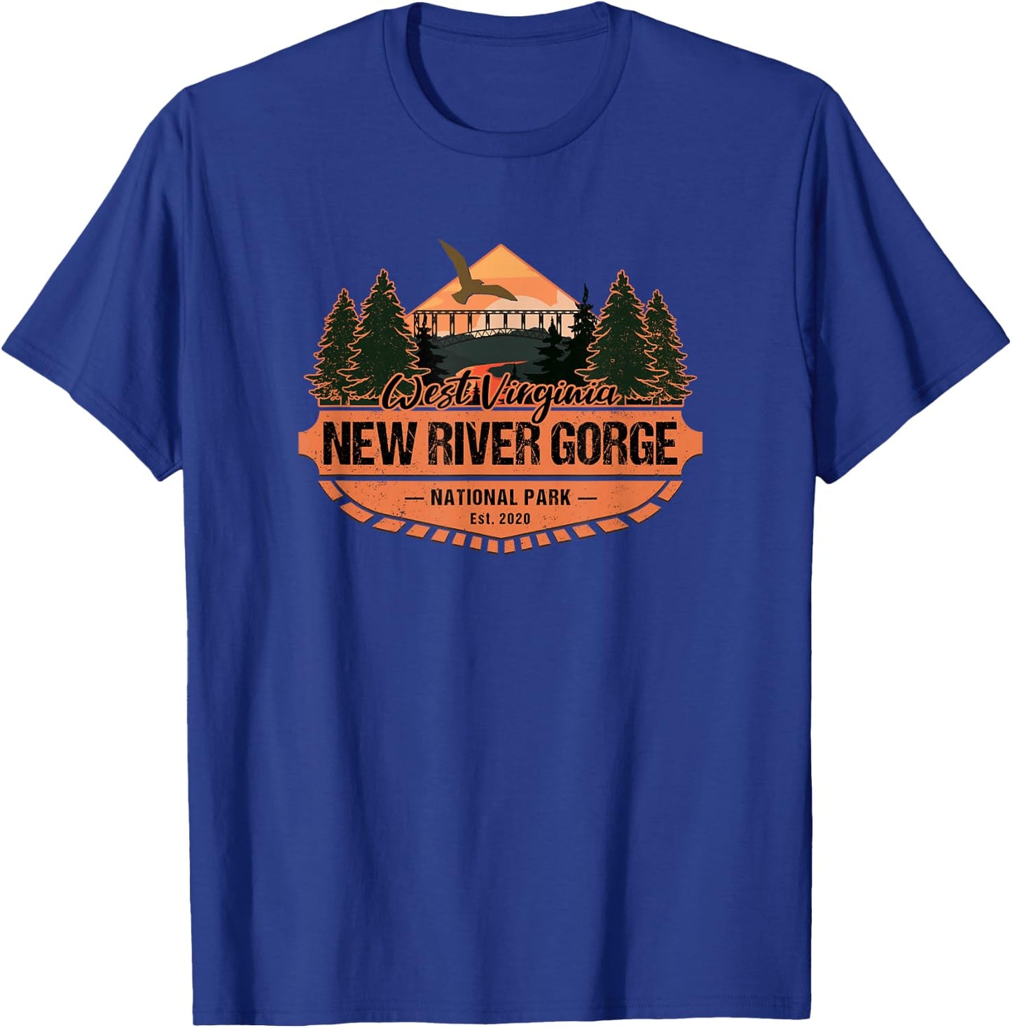 KAEDAM Gifts: New River Gorge National Park Hiking Souvenir - -Adults, Kids - Black - Short Sleeve - Classic Fit - Cotton, Cotton Blend - Small T-Shirt - T-Shirt | Royal