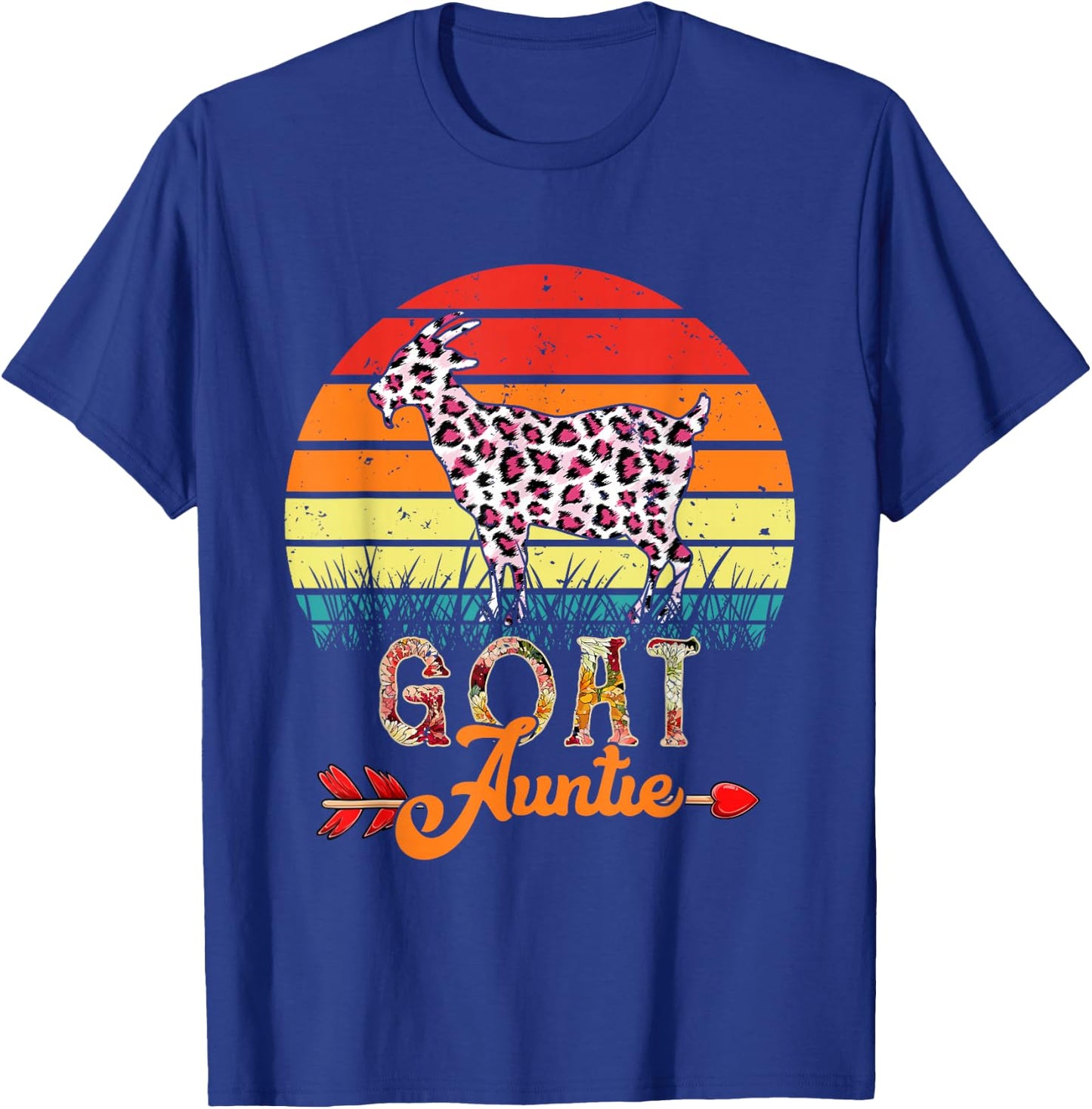 Vintage Retro Goat Auntie Flowers Leopard Goat Mother's Day T-Shirt - T-Shirt | Royal