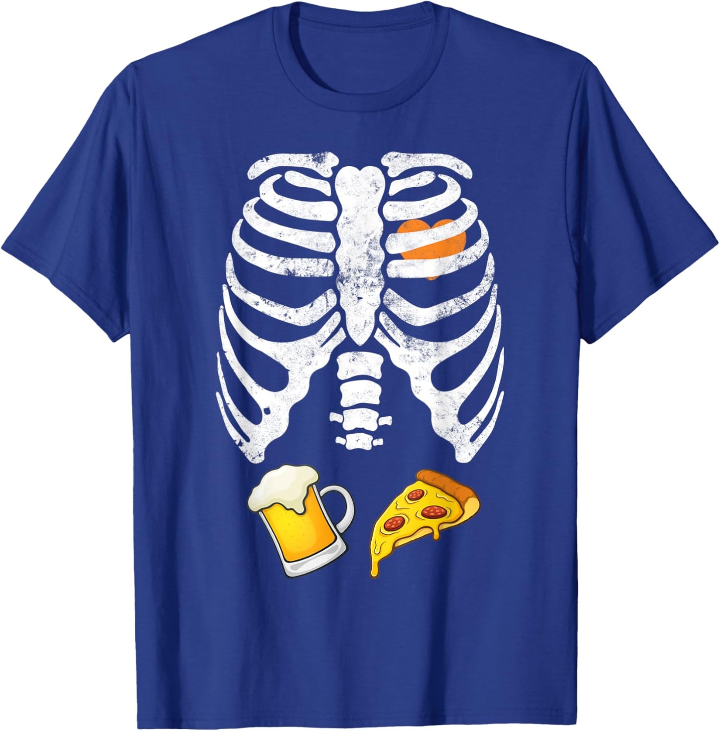 Skeleton Halloween Beer Pizza Funny Pregnancy X Ray T-Shirt - T-Shirt | Royal