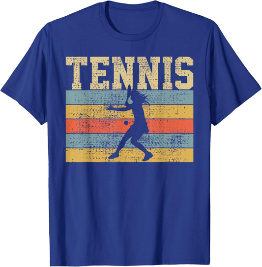 Vintage Tennis Woman Playing Gift Retro T-Shirt - T-Shirt | Royal