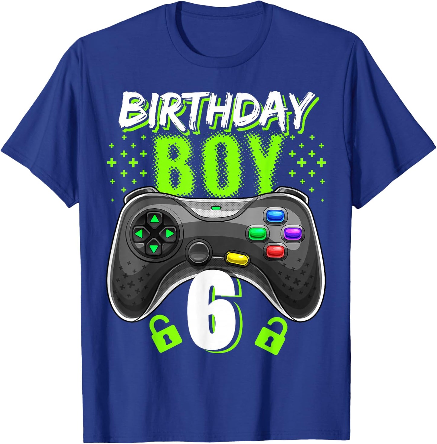 Birthday Boy 6 Video Game Controller Gamer 6th Birthday Gift T-Shirt - T-Shirt | Royal