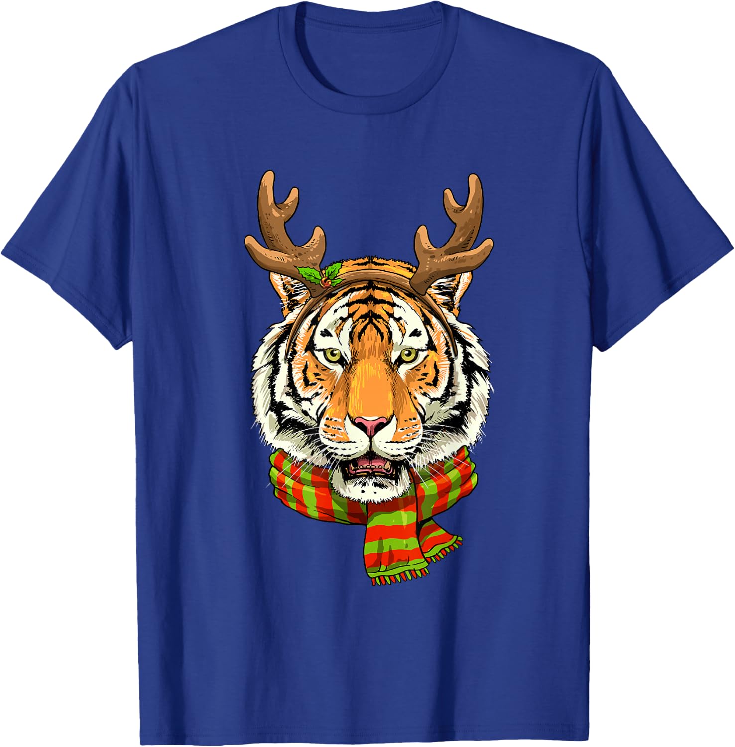 Tiger Reindeer Christmas Shirt Animal With Antlers Xmas T-Shirt - T-Shirt | Royal