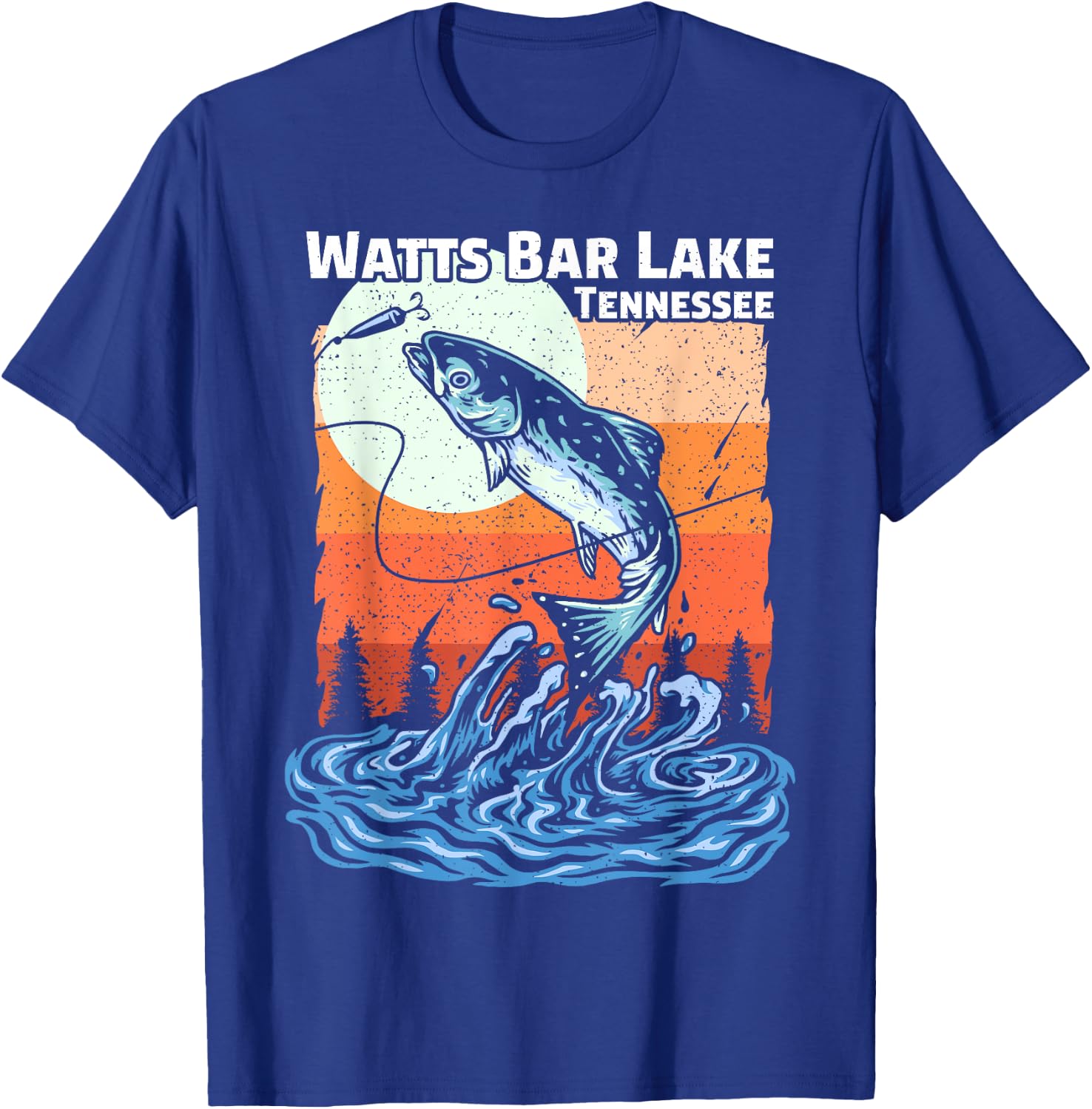 Summer Fishing Retro Sunset Tennessee Watts Bar Lake T-Shirt - T-Shirt | Royal