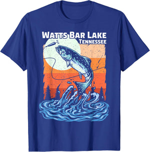 Summer Fishing Retro Sunset Tennessee Watts Bar Lake T-Shirt - T-Shirt | Royal