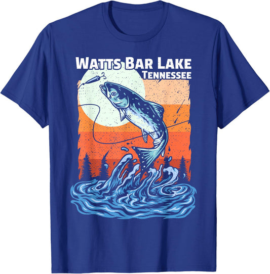 Summer Fishing Retro Sunset Tennessee Watts Bar Lake T-Shirt - T-Shirt | Royal