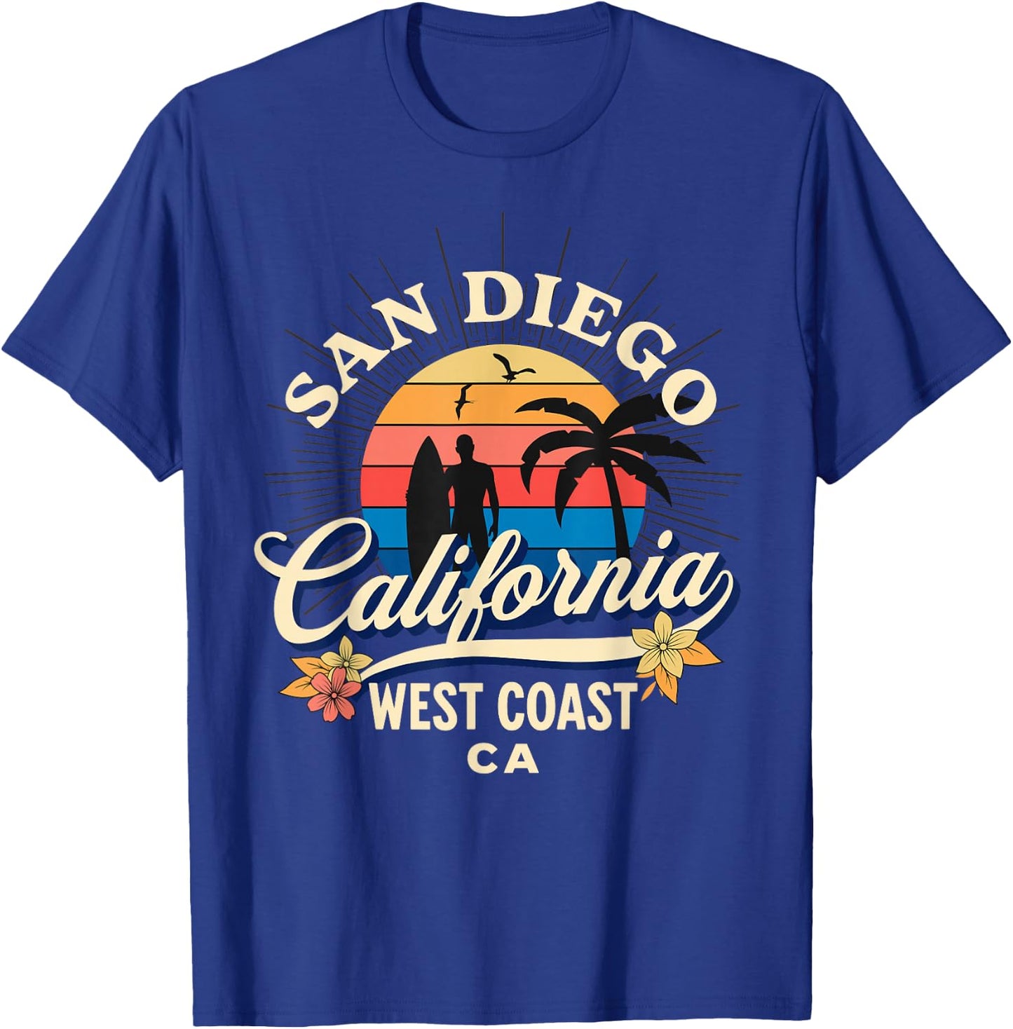 San Diego California Beach Surf Summer Vacation Vintage T-Shirt - T-Shirt | Royal