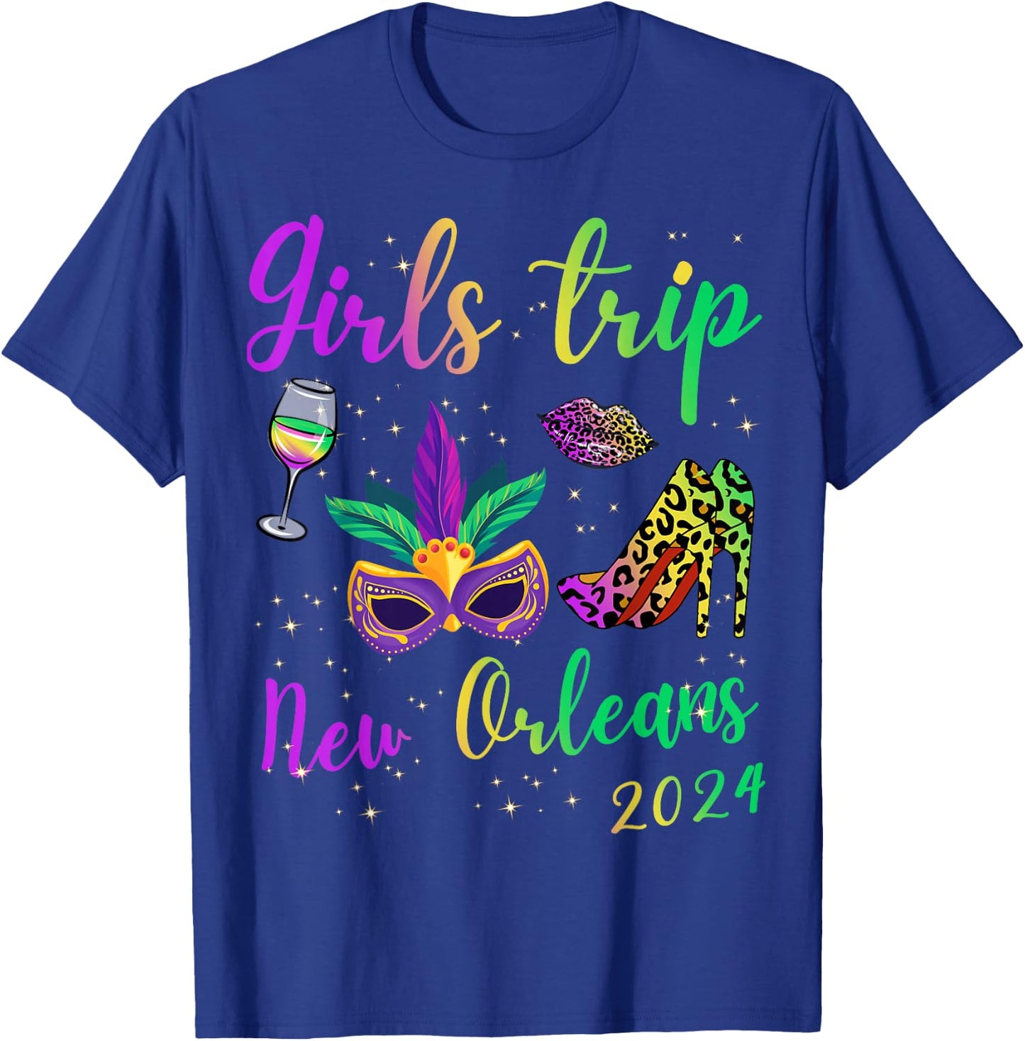 Girls Trip New Orleans 2024 Mardi Gras Mask Beads Matching T-Shirt - T-Shirt | Royal