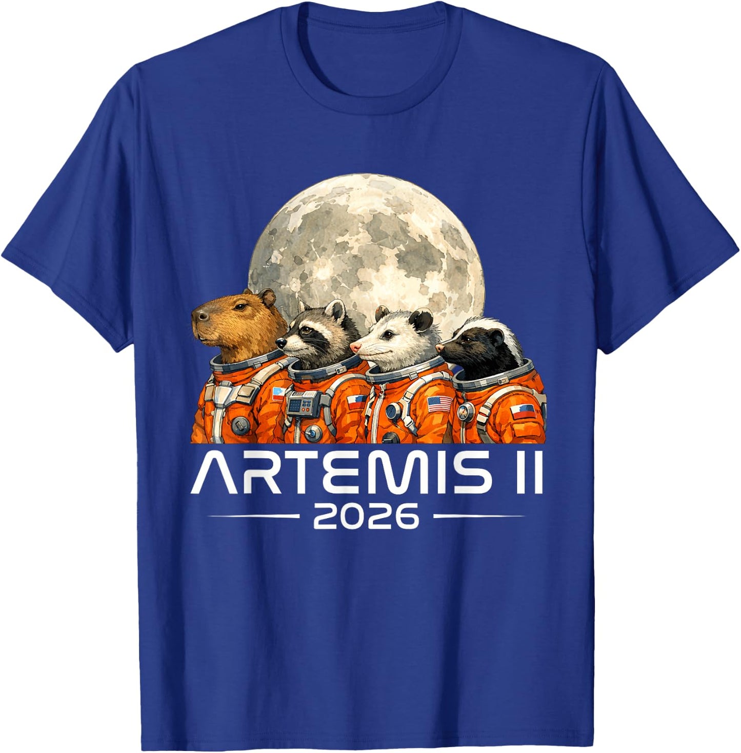 Artemis 2 Crew Funny Animals Mission to Moon 2026 Spacecraft T-Shirt - T-Shirt | Royal