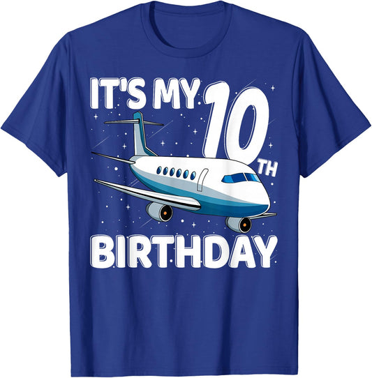 It's My 10th Birthday Airplane 10 year old Birthday Boy Girl T-Shirt - T-Shirt | Royal